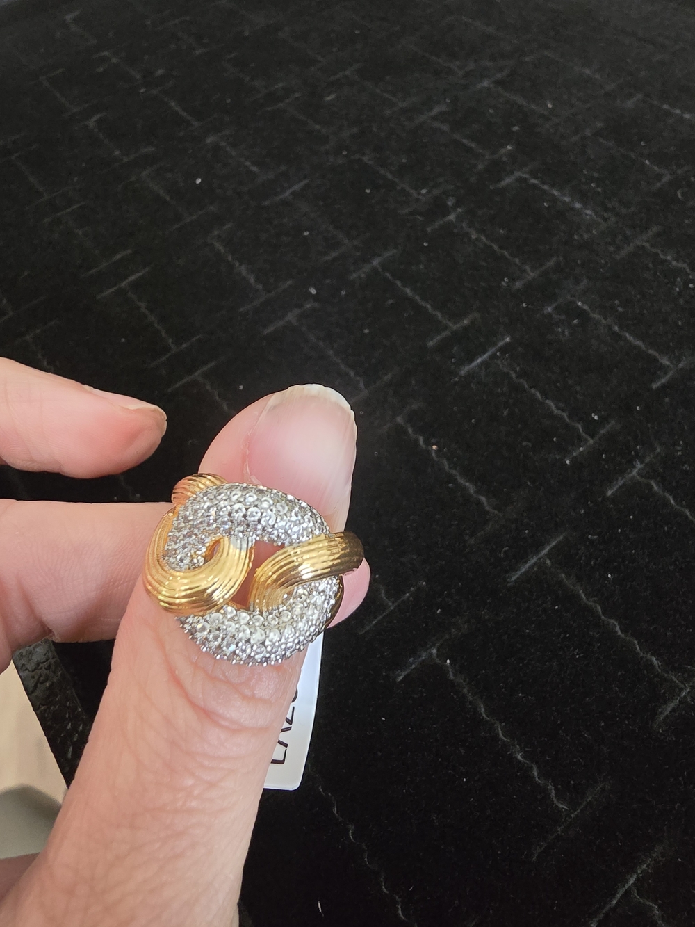 22kgp Dubai Jewelry Two-Tone Gold and Silver Knot Ring with Pavé Accents